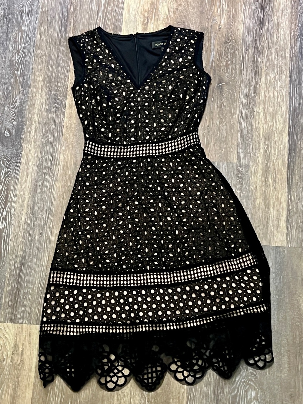 Tadashi Shoji Black Lace Fit & Flare Dress with Scalloped Hem
